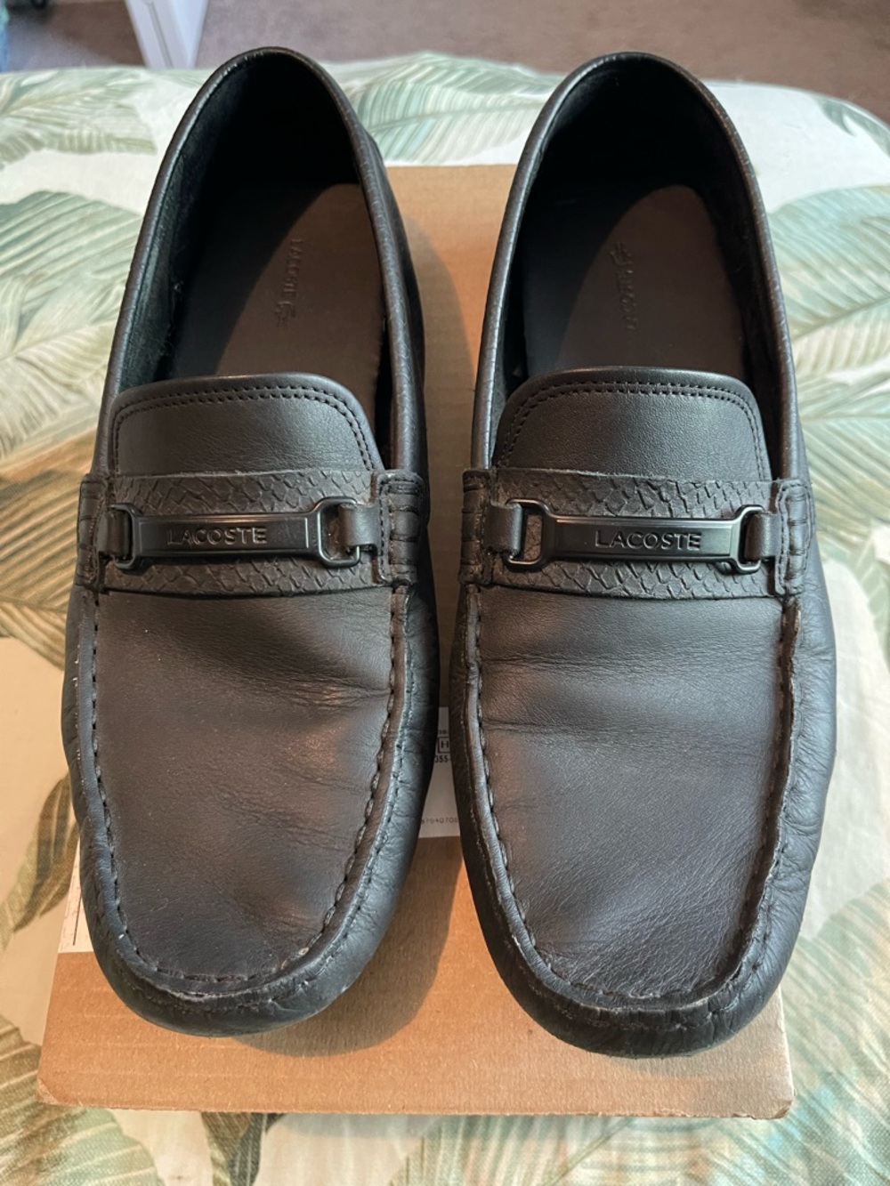 Lacoste Men’s Black Leather Slip-On Moccasin Loafers